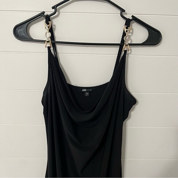 Jump Apparel Black Spaghetti Strap Maxi Cowl Neck High Slit Dress Size Large - Picture 1 of 8